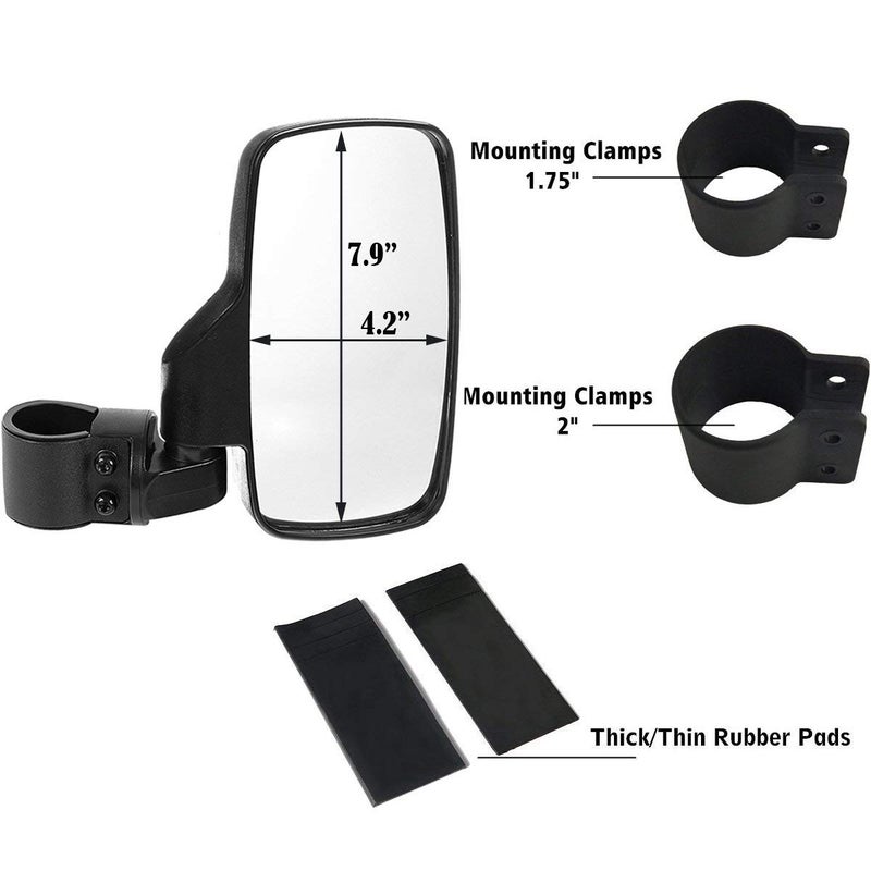 SPAUTO UTV Side Mirrors For 1.6" - 2" Roll Cage Bar, UTV Mirrors Compatible with with Polaris RZR/Can Am Maverick/Kawasaki Mule/Honda Pioneer/Yamaha Rhino/SXS/YXZ/Zforce, Shatter-Proof Tempered Glass - Image 3